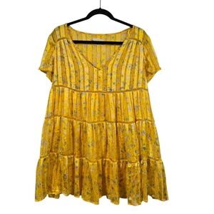 Urban Outfitters Pippa Golden Yellow Floral Tiered Mini Dress